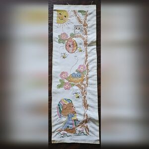Vtg Cross Stitch Teddy Beddy Bear Wall Hanging Growth Chart. 1986 34" x 11.25"
